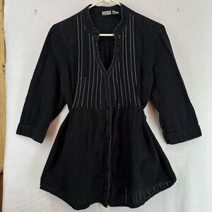 Vintage DCC Embroidered Tunic Blouse‎ Button Womens XL Black